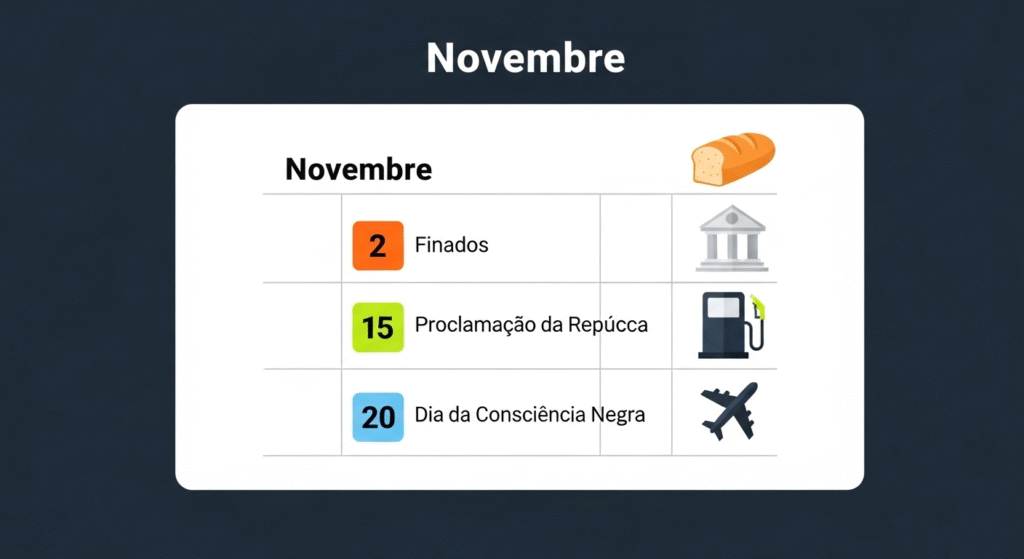 Mês de novembro terá três feriados em 2025: veja as datas e o que abre e fecha